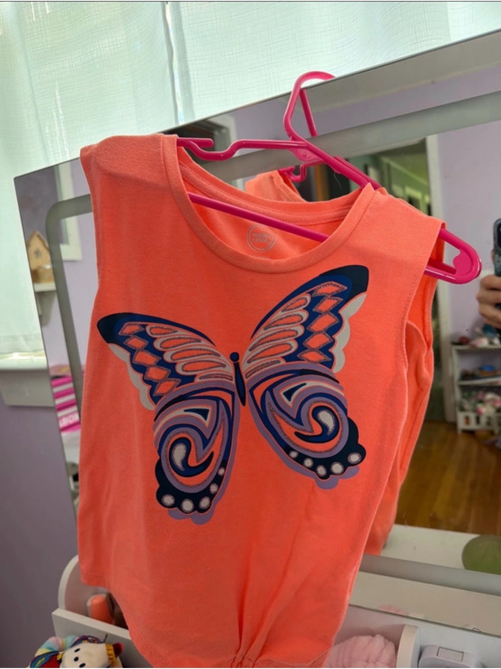 wonder nation Coral Tank Top with Navy & Pink Butterfly
